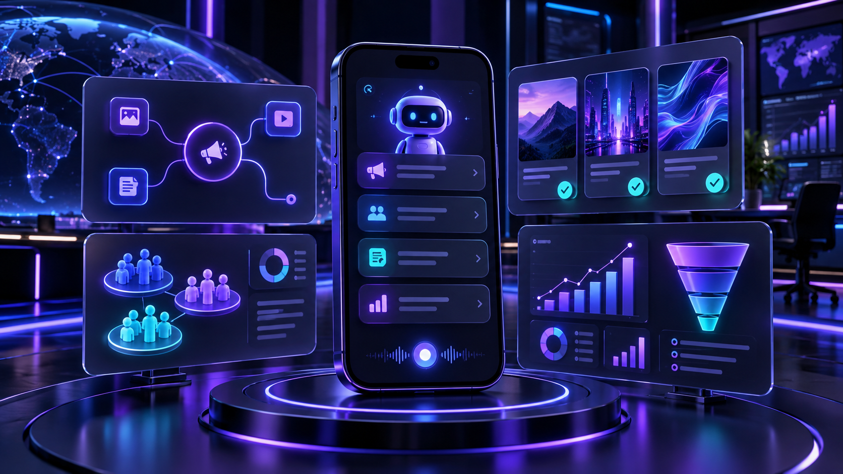 AI Marketing App Development mobile application concept
